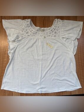 Max Studio London Open Stitch Crinkle Woman’s Blouse Flutter Sleeves Size 3X NWT